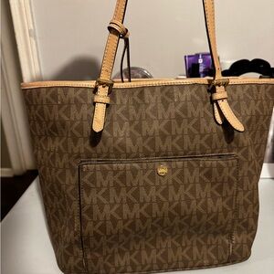 Michael Kors Brown Signature Tote with Gold Accents